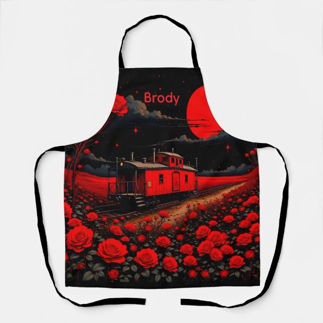 Schürze mit Zug-Boxcar und Rosen  (Vorderseite)