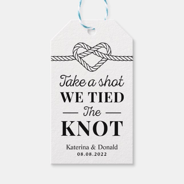 Schuss, den wir an die Knotehe geben Geschenkanhänger (Vorderseite)