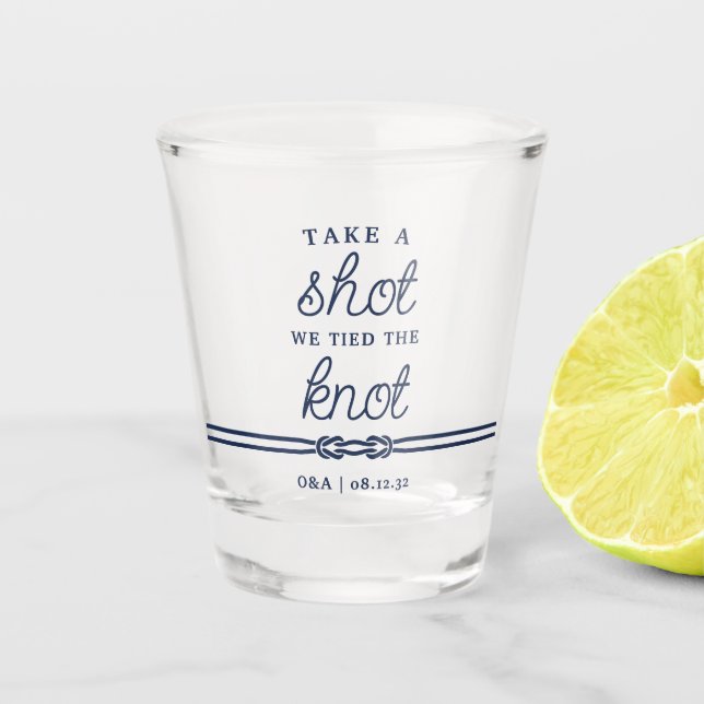 Schuss, wir tippen die Gastgeschenk Hochzeit des K Schnapsglas (Vorderseite)