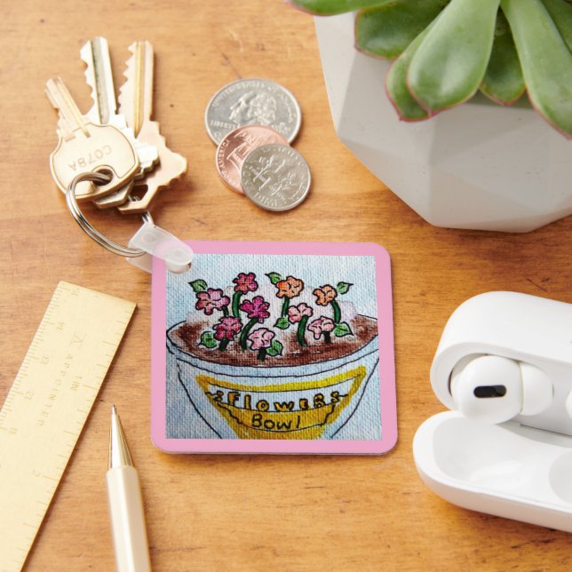 Schüssel mit Blume hellrosa Schlüsselanhänger (Schreibtisch)