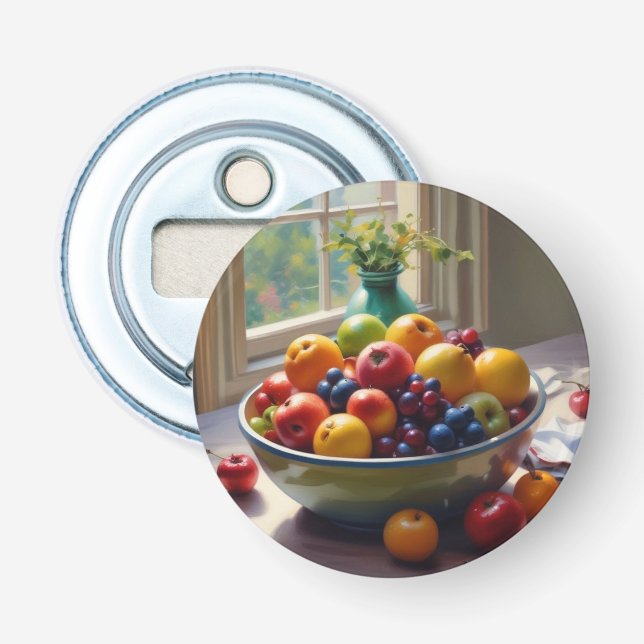 Schüssel mit Obst auf Tisch klassische Ölmalerei Flaschenöffner (Vorderseite)