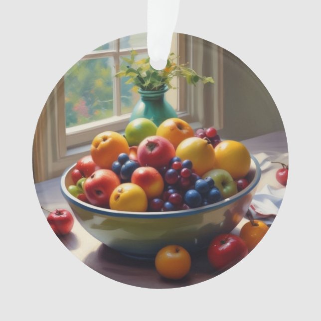 Schüssel mit Obst auf Tisch klassische Ölmalerei Ornament (Vorderseite)