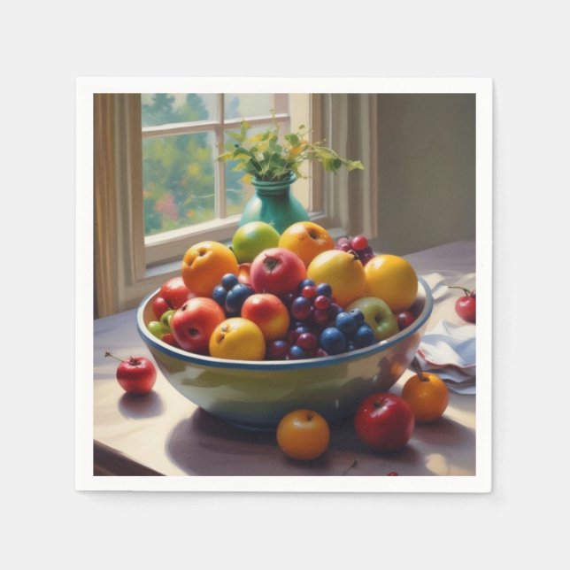 Schüssel mit Obst auf Tisch klassische Ölmalerei Serviette (Vorderseite)