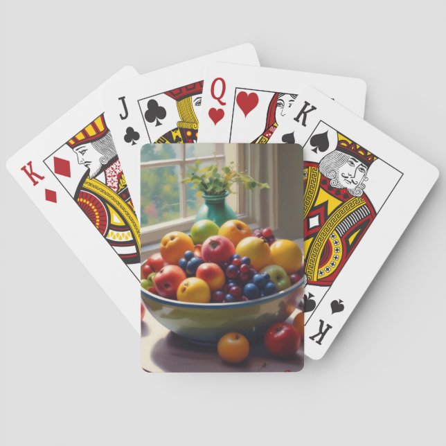Schüssel mit Obst auf Tisch klassische Ölmalerei Spielkarten (Rückseite)