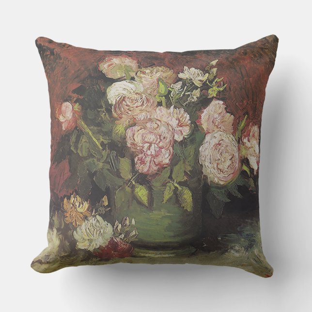 Schüssel mit Peongs und Rose von Vincent van Gogh  Kissen (Vorderseite)