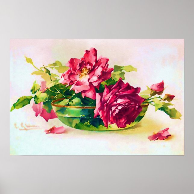 Schüssel mit Rose Poster (Vorne)