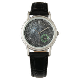 Schüssel mit schwarzem und grauem Rasen, Lederuhr Armbanduhr