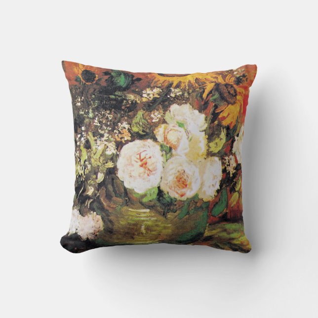 Schüssel mit Sonnenblumen, Rose und anderen Blume Kissen (Vorderseite)