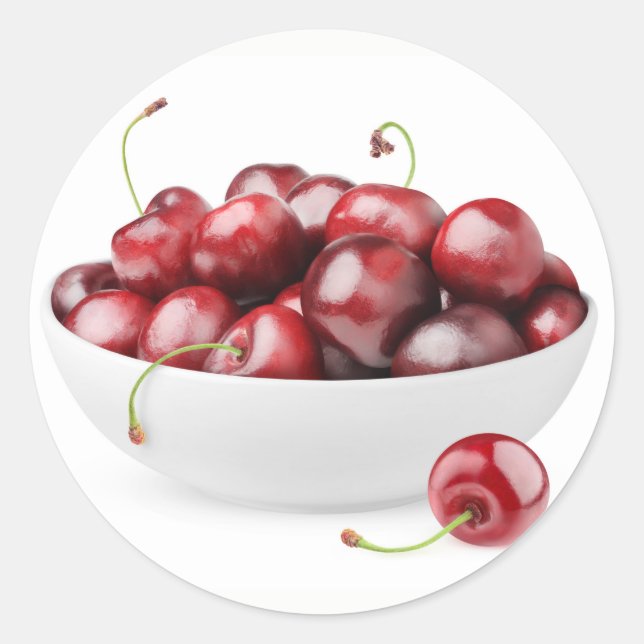 Schüssel mit Süßkirschen Runder Aufkleber (Vorderseite)
