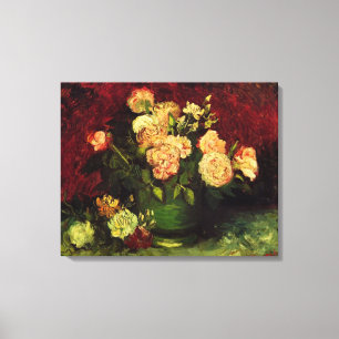 Schüssel mit Zinnen und Rose, Vincent van Gogh. Leinwanddruck