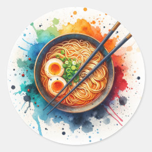 Schüssel Ramen Noodles, Ei und Chopsticks Runder Aufkleber