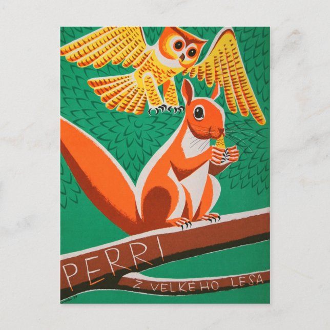 Schüssel und Eichhörnchen Retro Tschechische Filmp Postkarte (Vorderseite)