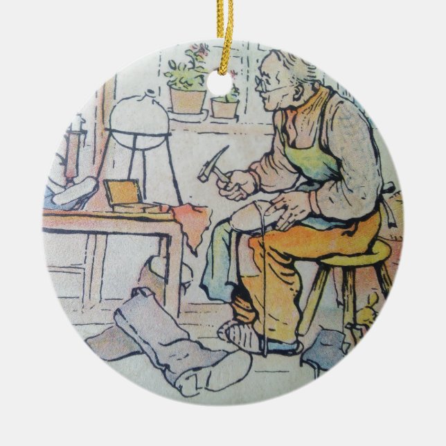 Schusterschuhreparaturgeschäfts-Antiken-Aquarell Keramik Ornament (Vorne)