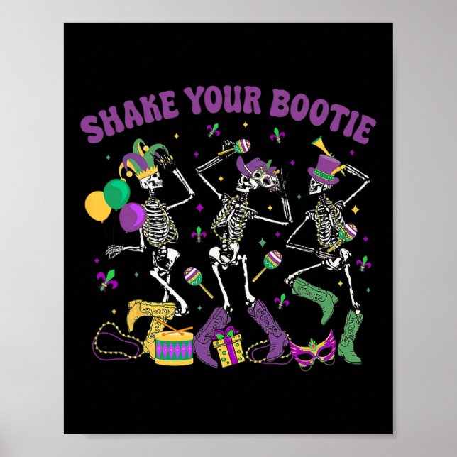 Schütteln Sie Ihren Bootie Skeleton Mardi Gras Cow Poster (Vorne)