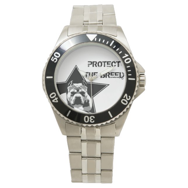 Schutz der Bullenuhr der Rasse - Edelstahl Armbanduhr (Vorderseite)