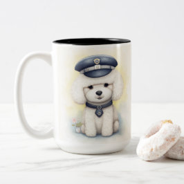 Schutz des Pakets...Poodle Officer auf dem Job Zweifarbige Tasse