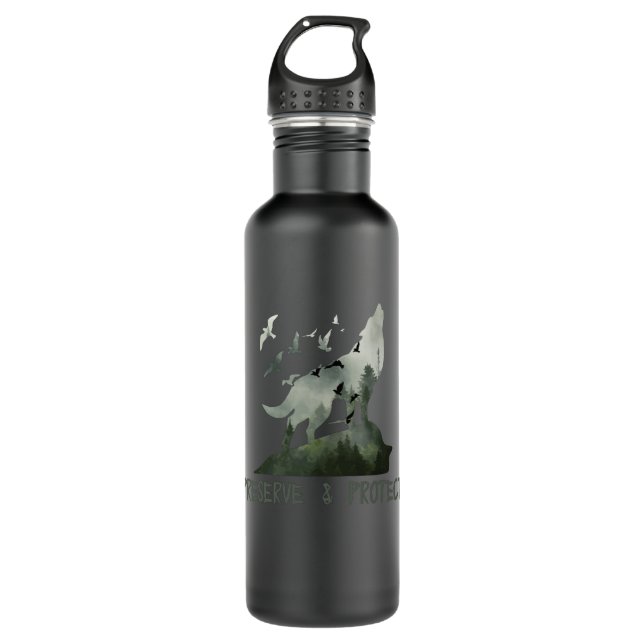 Schutz und Schutz des Nationalparks Wolf Edelstahlflasche (Vorderseite)