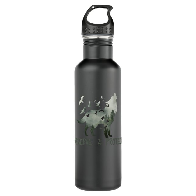 Schutz und Schutz des Nationalparks Wolf Edelstahlflasche (Vorderseite)