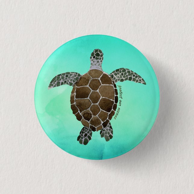 Schutz unserer Ozeane - Meeresschildkröten Button (Vorderseite)