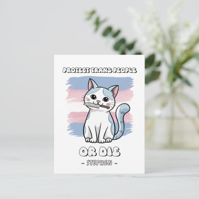 Schutz von Trans People oder Die - Fierce Cat Postkarte (Stehend Vorderseite)