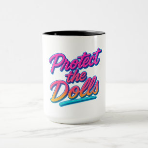 Schütze die Puppen Neon-Retro-Art Tasse
