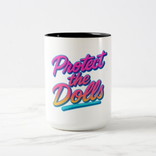 Schütze die Puppen Neon Retro Art Zweifarbige Tasse