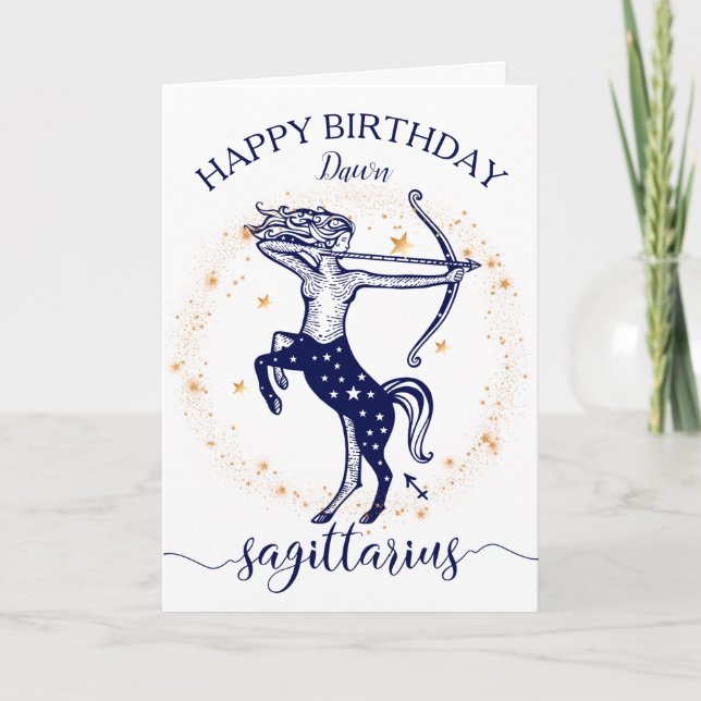 Schütze-Tierkreis-Marine-Goldmonochrom-Geburtstag Karte (Vorderseite)