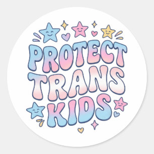 Schütze Trans-Kinder Kawaii Sterne Retro Pride Runder Aufkleber