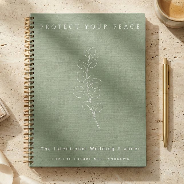 Schützen Sie Ihren Frieden Sage Grün Hochzeitsplan Notizbuch (Luxury sage green wedding planner notebook)