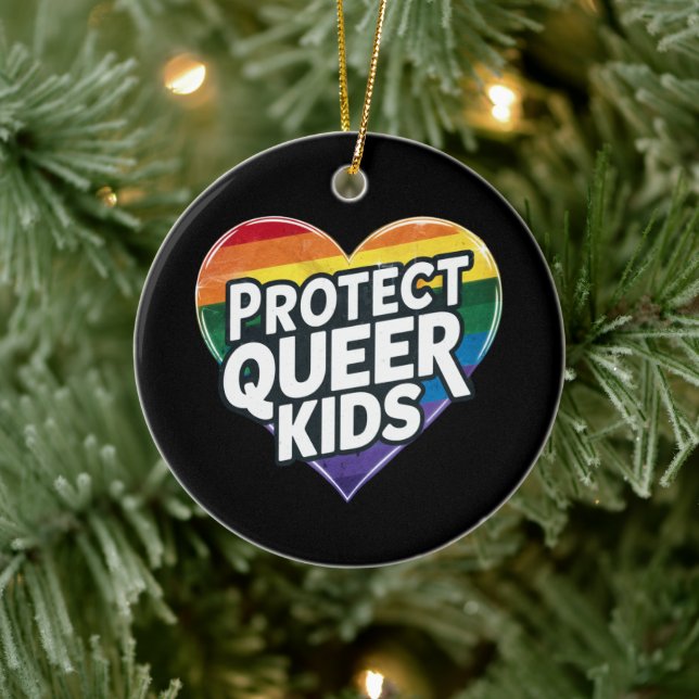 Schützen Sie Quee Kids Rainbow Herz LGBT Prix Keramik Ornament (Baum)