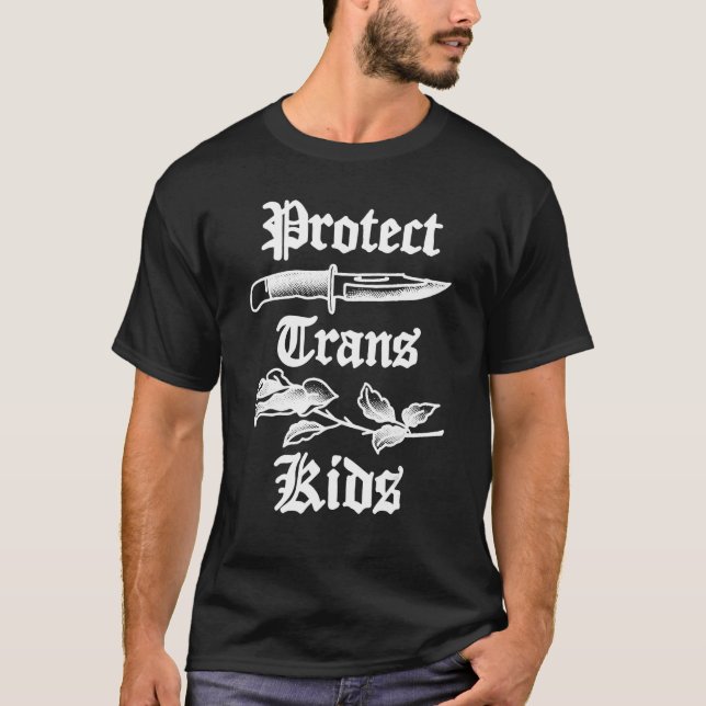 Schützen Sie Trans Kids Knife LGBTQ Rose Ally Tran T-Shirt (Vorderseite)