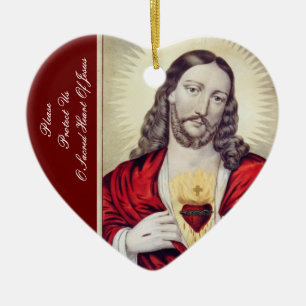 SCHÜTZEN SIE UNS BITTE IM GESICHERTEN HERZEN JESUS KERAMIK ORNAMENT