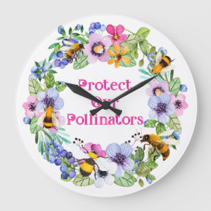 Schützen Sie unsere Bestäuber und Blume Große Wanduhr
