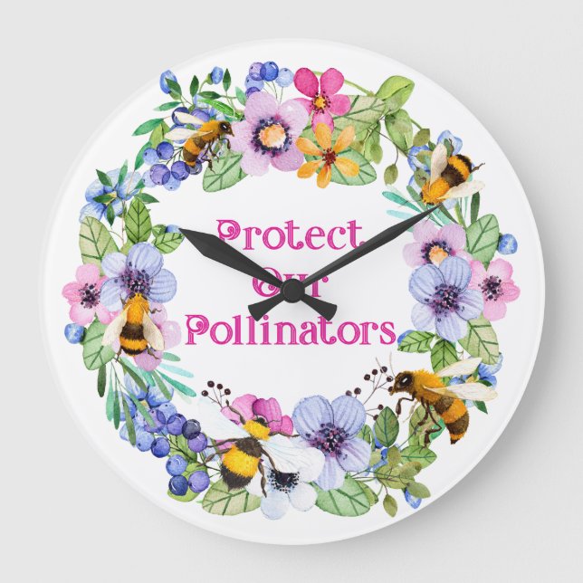 Schützen Sie unsere Bestäuber und Blume Große Wanduhr (Vorderseite)