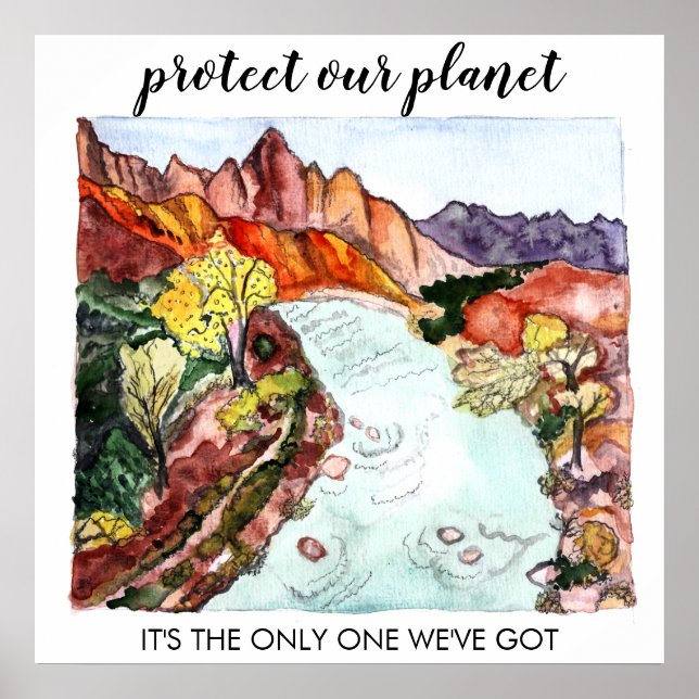 SCHÜTZEN SIE UNSERE PLANET Zion Nationalpark Aquar Poster (Vorne)