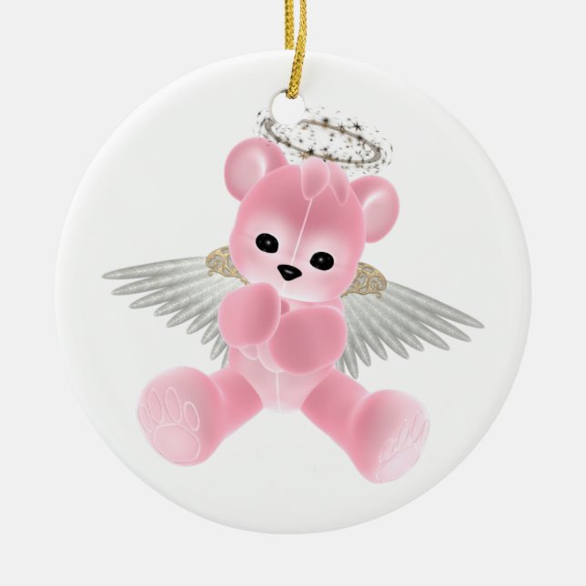 Schutzengel-Bärn-Verzierung KRW rosa Keramikornament (Vorne)