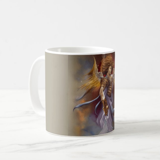 Schutzengel im Aquarelllavender Krieger Kaffeetasse (Vorderseite Links)