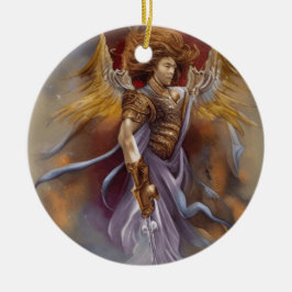 Schutzengel im Aquarelllavender Krieger Keramik Ornament