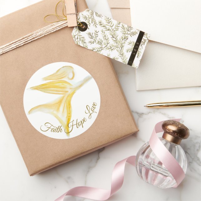 Schutzengel im Flug – Glaube Hoffnung Liebe Golden Runder Aufkleber (Schenken)