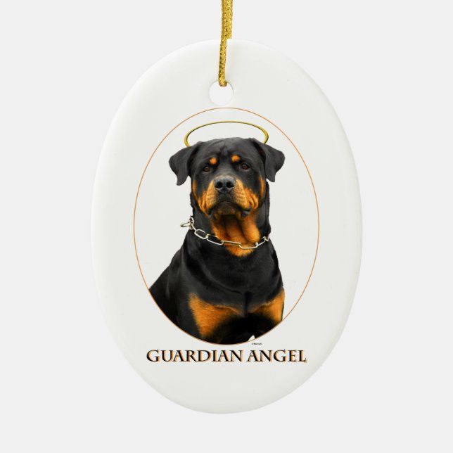 Schutzengel rottweiler Haloverzierung Keramikornament (Vorne)