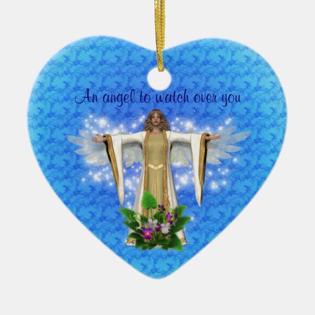 Schutzengel-Uhr über Herz-Verzierung Keramikornament (Vorne)