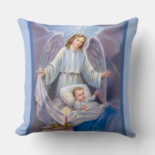 Schutzengeljungenbaby-Kerzenhimmel blau Kissen (Vorderseite)