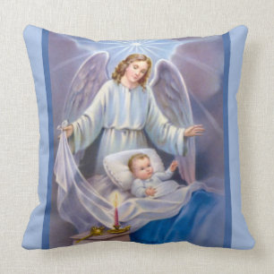 Schutzengeljungenbaby-Kerzenhimmel blau Kissen