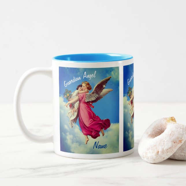 Schutzgelenke und Kind Personalisiert Zweifarbige Tasse (Mit Donut)