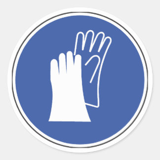 Schutzhandschuhe tragen runder aufkleber
