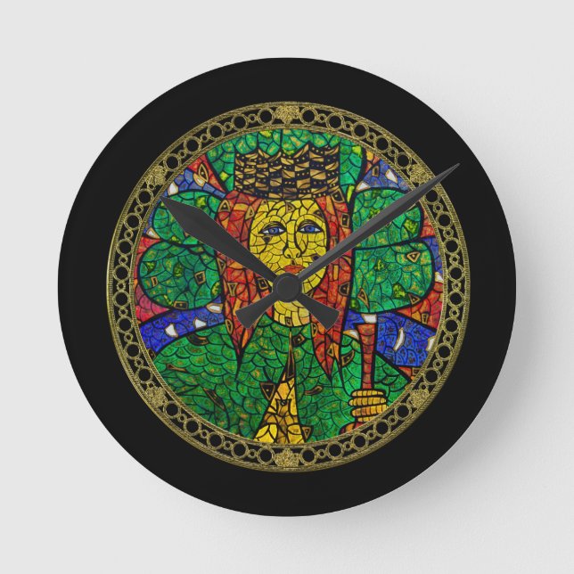 Schutzpatron von Krisen-und Angst-St. Dymphna Runde Wanduhr (Vorderseite)