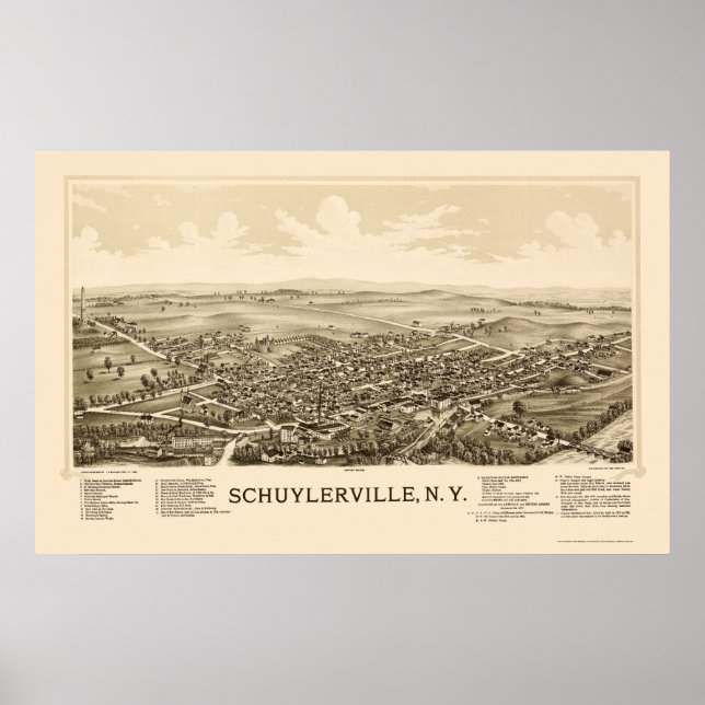 Schuylerville, NY Panoramic Map - 1889 Poster (Vorne)