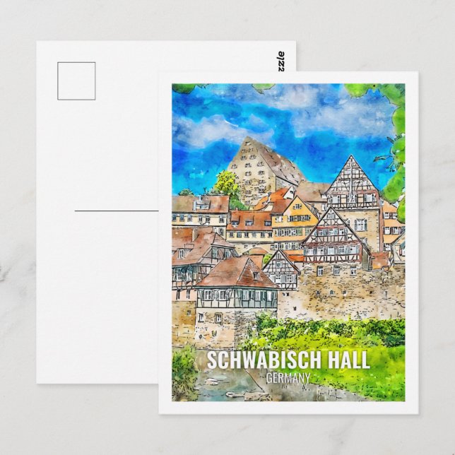 Schwabisch Hall Germany Travel Place Watercolor Postkarte (Vorne/Hinten)