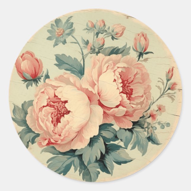 Schwache Erinnerungen, Peach-Shabby Chic Runder Aufkleber (Vorderseite)