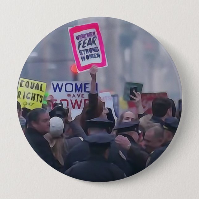 Schwache Männer fürchten einen starken Frauenknopf Button (Vorderseite)